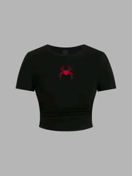 Simple Red Spider Printing Crop Tops