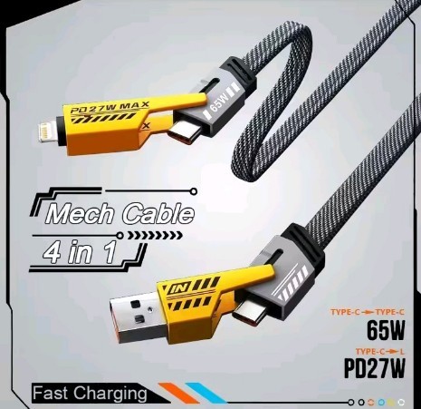 4 in 1 Mecha Fast Charging Data Cable Cord PD 27W For iPhone 15 Samsung Xiaomi 65W USB Type C