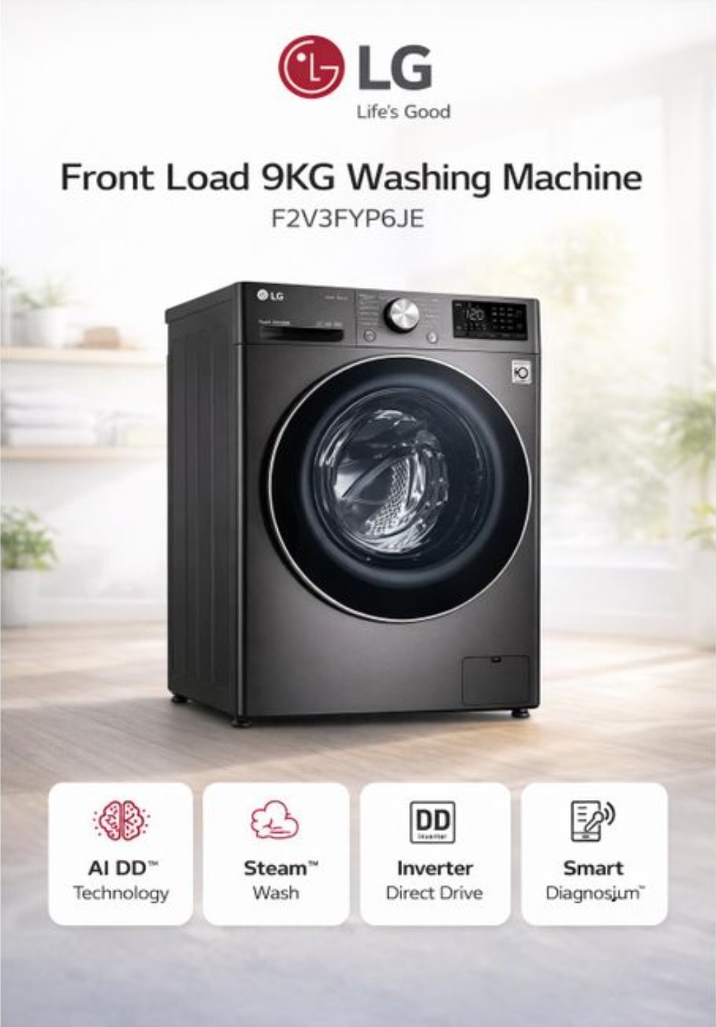 LG Washing Machine WM 2V3FYP6JE-F Front loader.